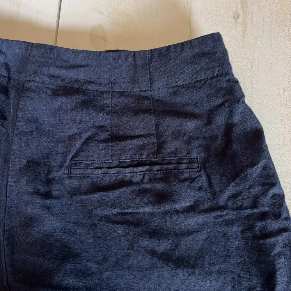 Ann Taylor Pants Womens 8 Blue Linen Cropped Wide Leg Sailor Buttons Capri - Picture 6 of 11